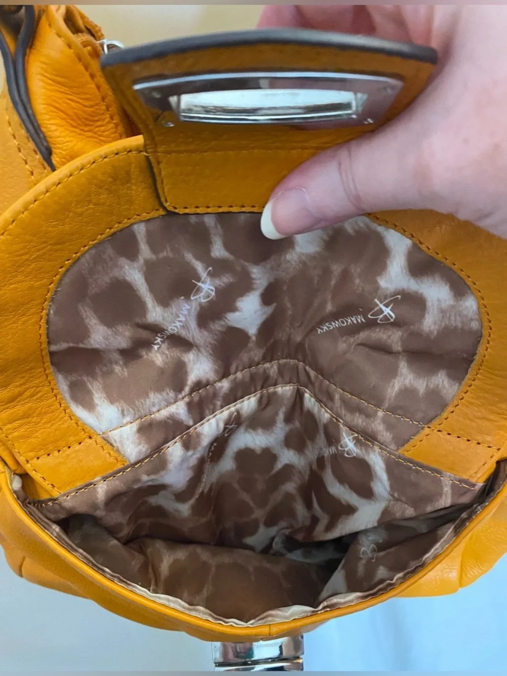 B. Makowsky Genuine Leather Ashton Orange Citrus Hobo Bag